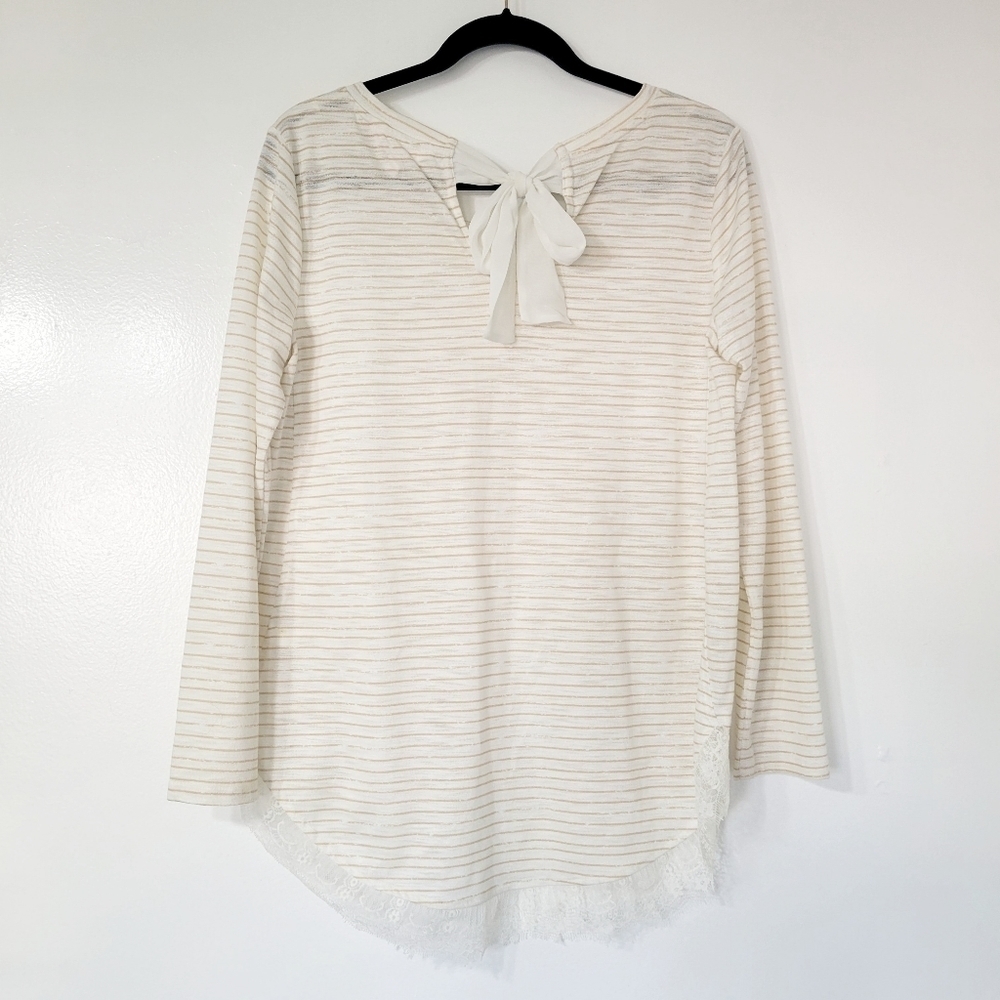 LC Lauren Conrad Cream & Tan Lace Hem Tunic Size Medium - Picture 3 of 10